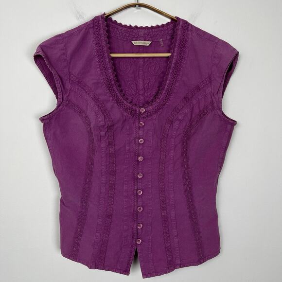 Soft Surroundings Women’s Size M Sleeveless Top Embroidered Button Up Purple - Picture 1 of 6